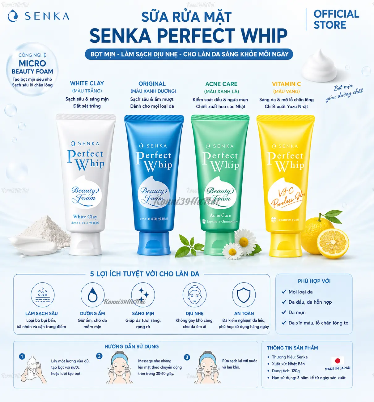 VAR-74636 Sữa Rửa Mặt Senka Perfect Whip 120g Nhật Bản – Bọt Mịn, Làm Sạch Dịu Nhẹ - Ảnh 1