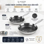 Chảo Inox chống dính hoa văn nổi Tri-Ply đáy liền Kaiyo